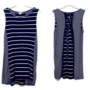 Westport Sleeveless Tunic Top Lace Up Detail Striped Navy Blue White Size S